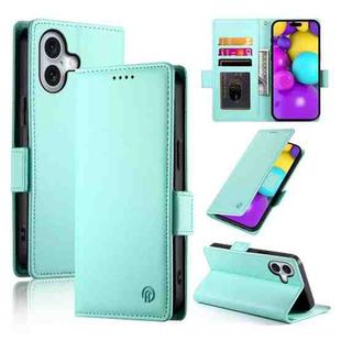 For iPhone 16 Side Buckle Magnetic Frosted Leather Phone Case(Mint Green)