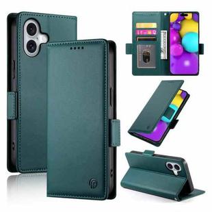 For iPhone 16 Side Buckle Magnetic Frosted Leather Phone Case(Dark Green)