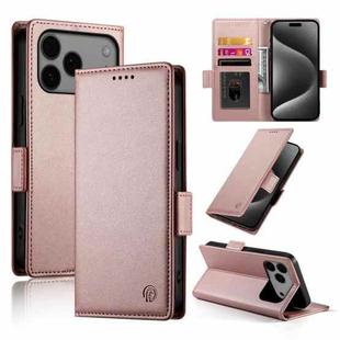 For iPhone 17 Pro Max Side Buckle Magnetic Frosted Leather Phone Case(Rose Gold)
