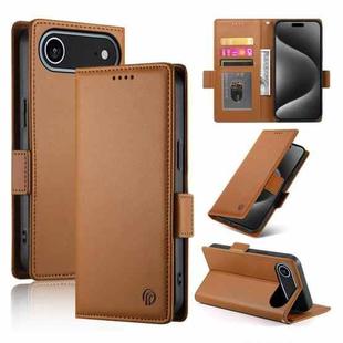 For iPhone 17 Air Side Buckle Magnetic Frosted Leather Phone Case(Brown)