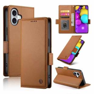 For iPhone 17 Side Buckle Magnetic Frosted Leather Phone Case(Brown)
