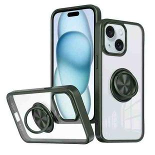 For iPhone 15 Plus Ring Holder PC Hybrid TPU Phone Case(Green)