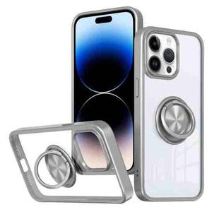 For iPhone 14 Pro Ring Holder PC Hybrid TPU Phone Case(Grey)