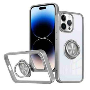 For iPhone 14 Pro Max Ring Holder PC Hybrid TPU Phone Case(Grey)