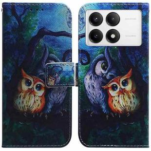 For Xiaomi Poco F6 Pro Coloured Drawing Flip Leather Phone Case(Oil Painting Owl)