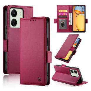 For Xiaomi Redmi 13C 4G / Redmi 13R Side Buckle Magnetic Frosted Leather Phone Case(Wine Red)