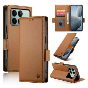 For Xiaomi Poco X6 Pro 5G Global Side Buckle Magnetic Frosted Leather Phone Case(Brown)