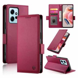 For Xiaomi Redmi Note 12 4G Global Side Buckle Magnetic Frosted Leather Phone Case(Wine Red)