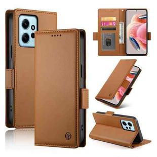 For Xiaomi Redmi Note 12 4G Global Side Buckle Magnetic Frosted Leather Phone Case(Brown)