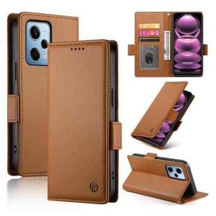 For Xiaomi Redmi Note 12 Pro Speed Side Buckle Magnetic Frosted Leather Phone Case(Brown)