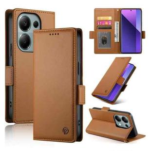 For Xiaomi Redmi Note 13 Pro+ Side Buckle Magnetic Frosted Leather Phone Case(Brown)