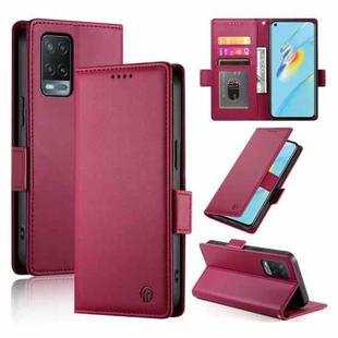 For OPPO A54 / A54s / A55 5G / A55s 5G Side Buckle Magnetic Frosted Leather Phone Case(Wine Red)