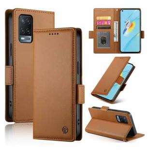 For OPPO A54 / A54s / A55 5G / A55s 5G Side Buckle Magnetic Frosted Leather Phone Case(Brown)