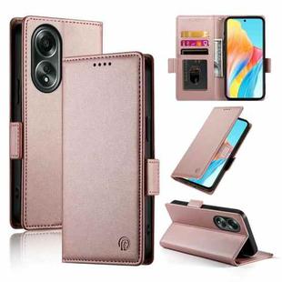 For OPPO A58 4G Global Side Buckle Magnetic Frosted Leather Phone Case(Rose Gold)