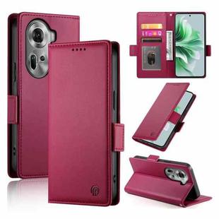 For OPPO Reno11 5G Global Side Buckle Magnetic Frosted Leather Phone Case(Wine Red)