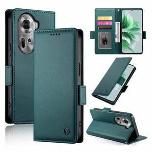 For OPPO Reno11 5G Global Side Buckle Magnetic Frosted Leather Phone Case(Dark Green)