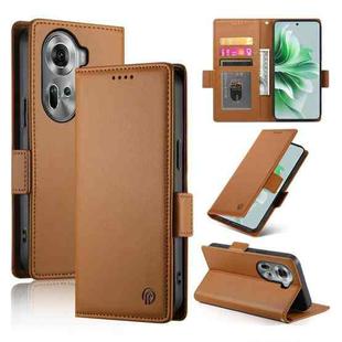 For OPPO Reno11 5G Global Side Buckle Magnetic Frosted Leather Phone Case(Brown)