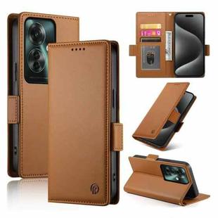 For OPPO Reno11 F Side Buckle Magnetic Frosted Leather Phone Case(Brown)