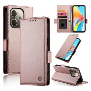 For OPPO A5 PRO 5G Global Side Buckle Magnetic Frosted Leather Phone Case(Rose Gold)