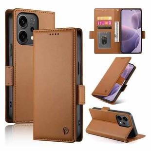 For OPPO Reno14 Global / Reno14 F 5G Side Buckle Magnetic Frosted Leather Phone Case(Brown)