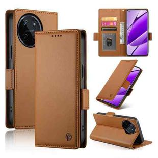 For Realme 11 4G Side Buckle Magnetic Frosted Leather Phone Case(Brown)