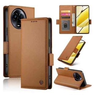 For Realme 11 5G / Realme 11x Side Buckle Magnetic Frosted Leather Phone Case(Brown)