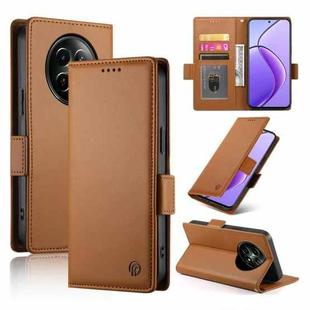 For Realme 12 Side Buckle Magnetic Frosted Leather Phone Case(Brown)