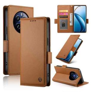 For Realme 12 Pro / 12 Pro+ Side Buckle Magnetic Frosted Leather Phone Case(Brown)