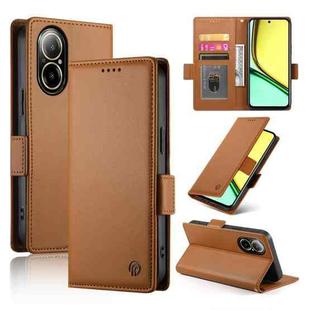 For Realme C67 4G Global Side Buckle Magnetic Frosted Leather Phone Case(Brown)