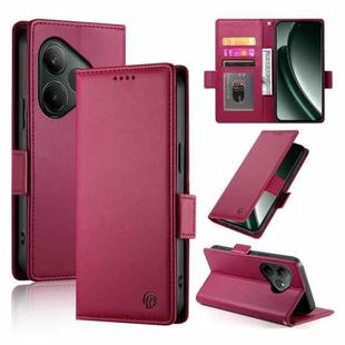 For Realme GT 6 Global Side Buckle Magnetic Frosted Leather Phone Case(Wine Red)