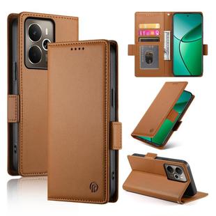 For Realme 14 / Realme P3 5G Side Buckle Magnetic Frosted Leather Phone Case(Brown)