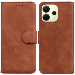 For Redmi Note 14 4G 163.25mm Skin Feel Pure Color Flip Leather Phone Case(Brown)