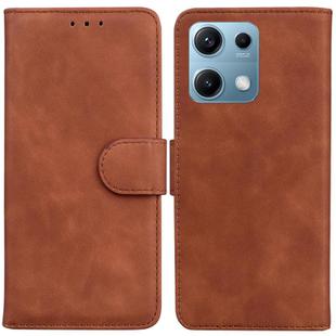 For Redmi Note 14S 4G Skin Feel Pure Color Flip Leather Phone Case(Brown)