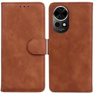 For Huawei nova 12 Skin Feel Pure Color Flip Leather Phone Case(Brown)