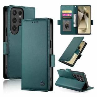 For Samsung Galaxy S24 Ultra 5G Side Buckle Magnetic Frosted Leather Phone Case(Dark Green)