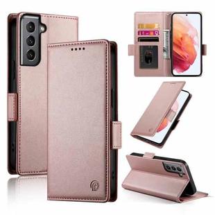For Samsung Galaxy S21 5G Side Buckle Magnetic Frosted Leather Phone Case(Rose Gold)