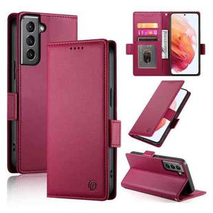 For Samsung Galaxy S21 5G Side Buckle Magnetic Frosted Leather Phone Case(Wine Red)