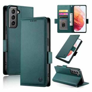 For Samsung Galaxy S21 5G Side Buckle Magnetic Frosted Leather Phone Case(Dark Green)