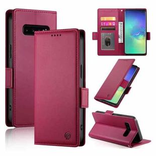 For Samsung Galaxy S10+ Side Buckle Magnetic Frosted Leather Phone Case(Wine Red)