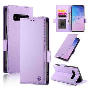 For Samsung Galaxy S10 Side Buckle Magnetic Frosted Leather Phone Case(Purple)
