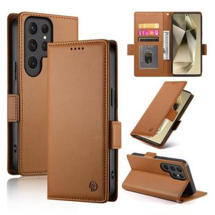 For Samsung Galaxy S25 Ultra 5G Side Buckle Magnetic Frosted Leather Phone Case(Brown)