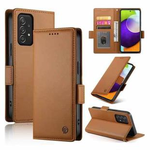 For Samsung Galaxy A52 4G / 5G Side Buckle Magnetic Frosted Leather Phone Case(Brown)