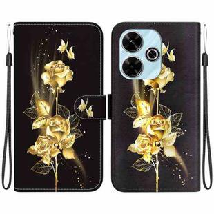 For Xiaomi Redmi 13 4G Crystal Texture Colored Drawing Leather Phone Case(Gold Butterfly Rose)