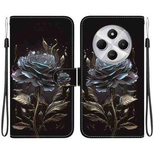 For Redmi 14C 4G Crystal Texture Colored Drawing Leather Phone Case(Black Rose)