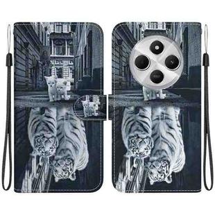 For Redmi 14C 4G Crystal Texture Colored Drawing Leather Phone Case(Cat Tiger Reflection)