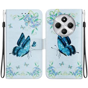 For Redmi 14C 4G Crystal Texture Colored Drawing Leather Phone Case(Blue Pansies)