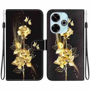 For Xiaomi Poco M6 4G Crystal Texture Colored Drawing Leather Phone Case(Gold Butterfly Rose)