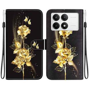 For Xiaomi Poco F6 Pro Crystal Texture Colored Drawing Leather Phone Case(Gold Butterfly Rose)