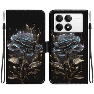 For Xiaomi Poco F6 Pro Crystal Texture Colored Drawing Leather Phone Case(Black Rose)