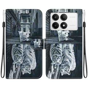 For Xiaomi Poco F6 Pro Crystal Texture Colored Drawing Leather Phone Case(Cat Tiger Reflection)